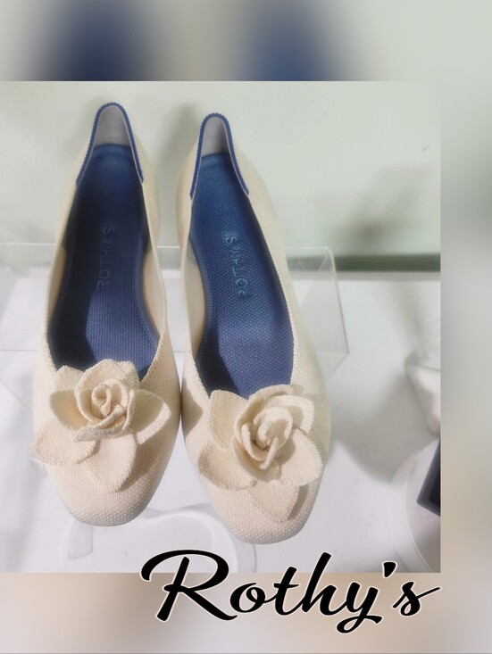 Rothy's Shoes - Rothy's Ivory Petal Ballet Flat with Flower AccentRothy's The Petal Square 7